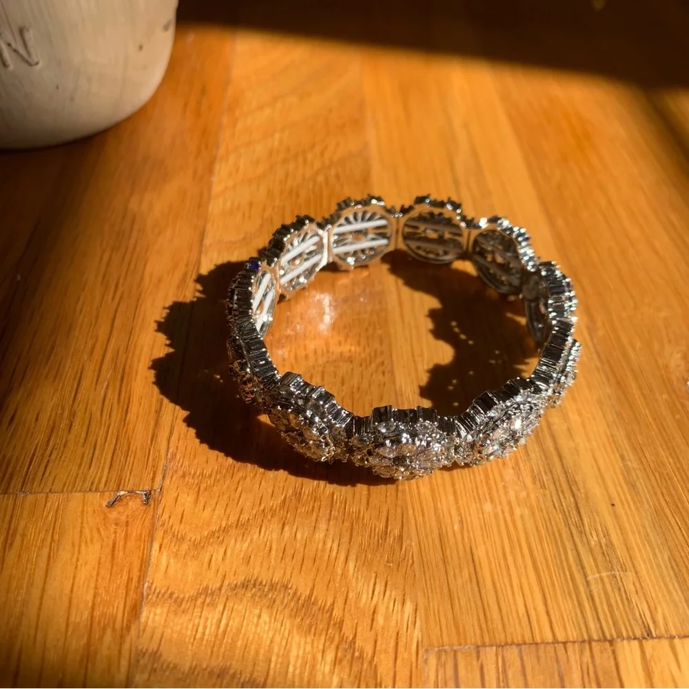 Super Sparkly Silver Cuff Bracelet CZ Pave Talbots Jewelry - Picture 3 of 13